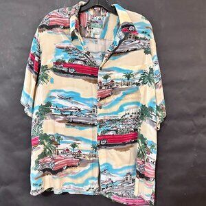 Reyn Spooner Retro Hawaiian Shirt Rayon Size XL1959 Cadillac Eldorado VTG Pink